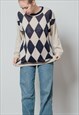 VINTAGE ARGYLE PATTERN MARE KNITTED LINEN SWEATER IN MULTI M