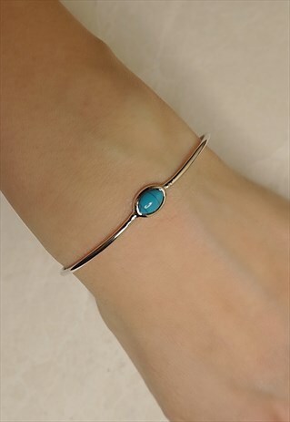 PLATINUM PLATED TURQUOISE STONE BOHO BANGLE