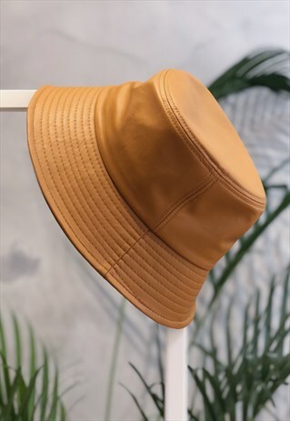 MUSTARD FAUX LEATHER OVERSIZED BUCKET HAT
