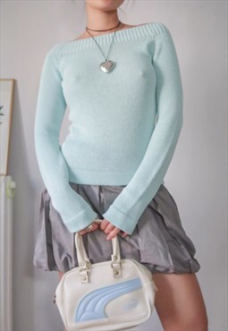 vintage y2k turquoise off shoulder jumper