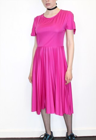 VINTAGE 70'S PINK DRESS FRILLS BOHO TEA PARTY DISCO BRIGHT