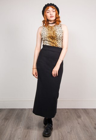 90'S VINTAGE BLACK FITTED GRUNGE STYLE MIDI SKIRT