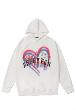 Heart print hoodie angry slogan pullover embellished jumper