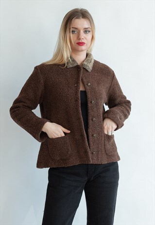 VINTAGE 80S BROWN CHIC BLAZER WITH FAUX FUR COLLAR