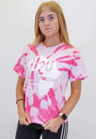 VINTAGE PINK SWIRL TIE DYE STRIPED T-SHIRT IN XS