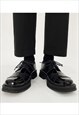 SQUARE TOE BROGUES SHOES EDGY PLATFORM BOOTS IN BLACK