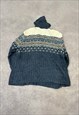 VINTAGE KNITTED CARDIGAN ABSTRACT PATTERNED ZIP UP SWEATER