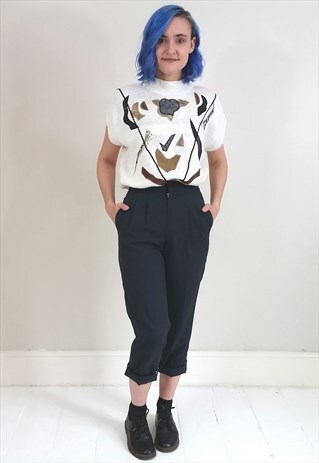 VINTAGE 80'S WHITE ROLL NECK TOP WITH PATCHES
