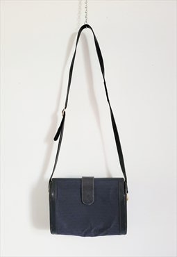 1970s Vintage Gucci Monogram Bag, Navy Canvas Leather Bag
