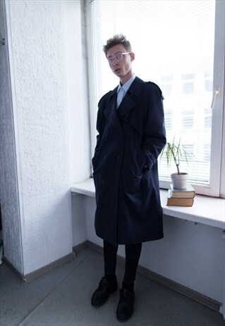 VINTAGE 80'S NAVY DOUBLE BREASTED TRENCH STYLE COAT