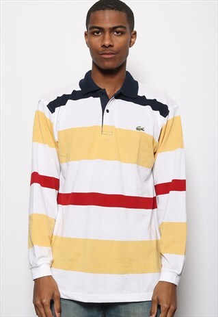 VINTAGE LACOSTE STRIPED POLO SHIRT RUGBY YELLOW AND WHITE