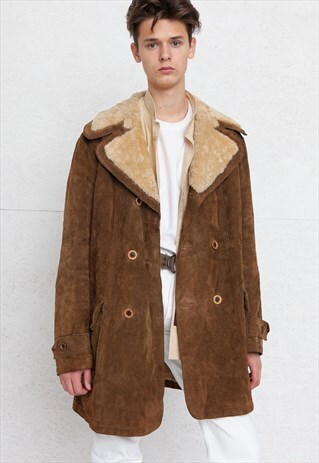 VINTAGE BROWN FRIITALA SUEDE SHEARLING COAT