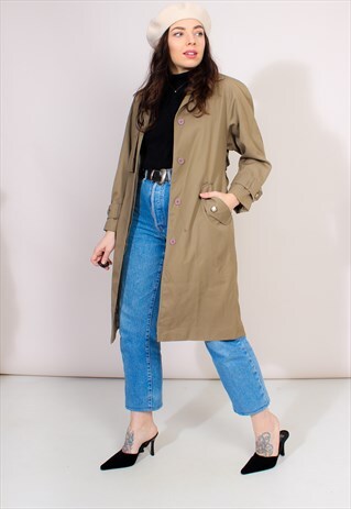 VINTAGE 80'S BEIGE BUTTON UP TRENCH COAT