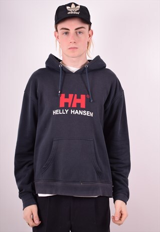 HELLY HANSEN MENS VINTAGE HOODIE JUMPER MEDIUM BLACK 90S