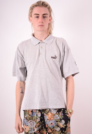 PUMA MENS VINTAGE POLO SHIRT MEDIUM GREY 90S