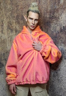 Luminous faux fur jacket detachable neon fleece pink orange