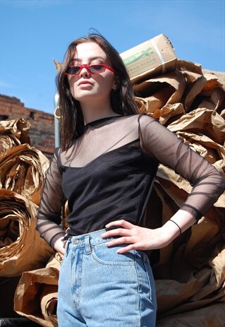 90S BLACK SHEER STRETCH TOP