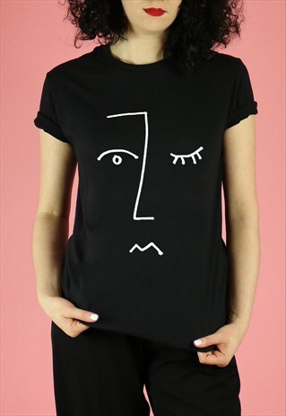 FACE ART PRINT LINE DRAWING GRAPHIC T-SHIRT TOP SHIRT TEE