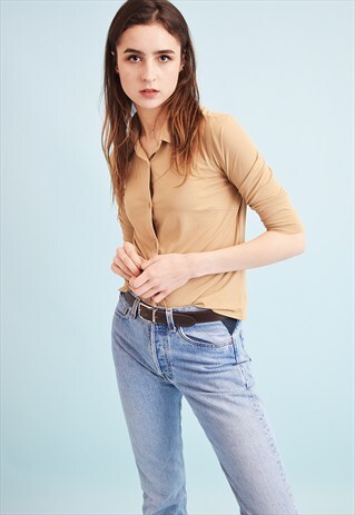 90'S RETRO NEUTRAL MINIMALIST LYCRA TEEN TOP SHIRT