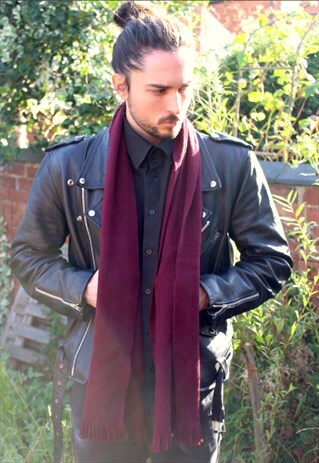VINTAGE 90S WOOL SCARF - BURGUNDY MOD INDIE PREPPIE RETRO