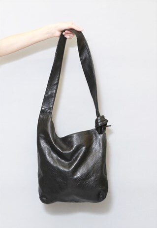 VINTAGE 1980'S BLACK SLOUCHY LEATHER SHOULDER BAG