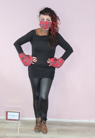 BLACK TOP WITH RED TARTAN BELL SLEEVES SIZE S M GOTHIC PUNK