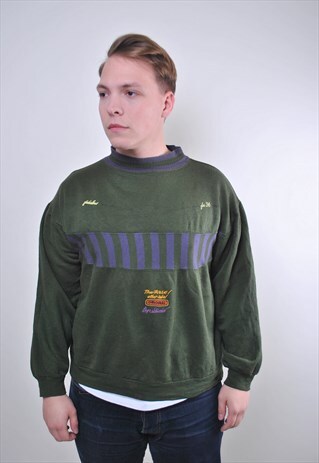 80S GREEN VINTAGE SPORT MAN SWEATSHIRT WITH EMBROIDERY