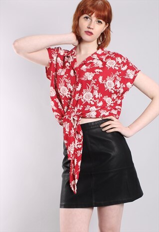 VINTAGE 80S PATTERNED CROPPED TIE SHIRT