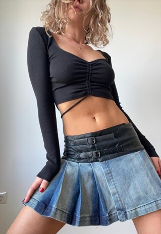 VINTAGE MINI PLEATED DENIM SKIRT