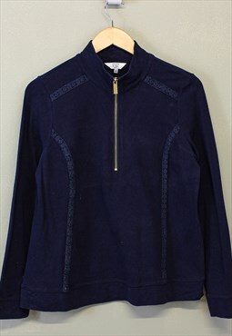 Vintage Knitted Quarter Zip Jumper Navy With Patterns 90s