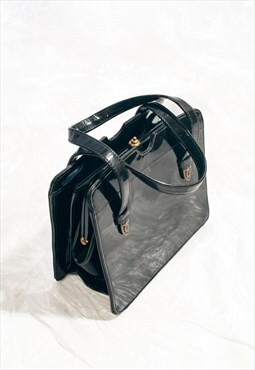 Vintage 50s Bag in Black Patent Faux Leather