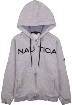 Vintage 90's Nautica Hoodie Spellout Full Zip Up Grey Medium