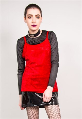 VINTAGE 90'S RED VELVET VEST CAMI TOP