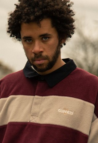 VINTAGE GUINNESS STRIPED FLEECE IN BURGUNDY AND GREY