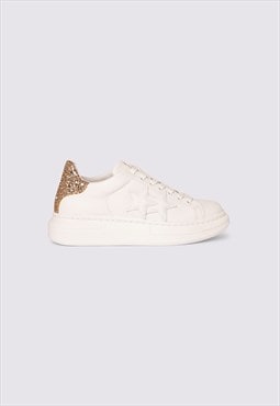 Princess sneaker in white leather with gold glitter detail