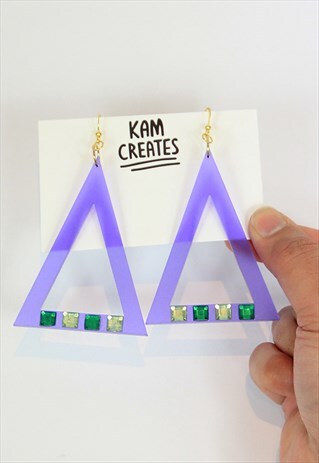 TRIANGLE STATEMENT EARRINGS IN PURPLE FROST WITH GEMS