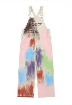 Painted denim dungarees rainbow graffiti jean overalls white