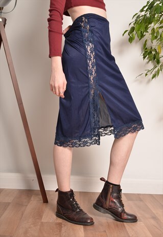 VINTAGE PETTICOAT UNDERSKIRT SLIP IN MIDNIGHT BLUE