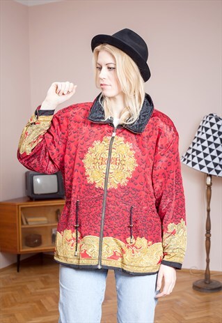 90S VINTAGE SWAG PARKA JACKET WITH A NEVELTY PRINT