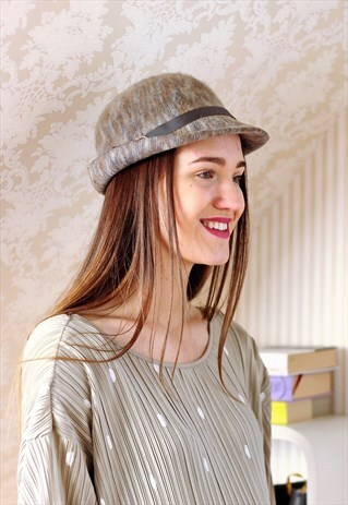 GREY AND BROWN FURRY SOFT HAT