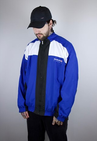 VINTAGE REEBOK JACKET WITH EMBROIDERED FRONT LOGO IN BLUE