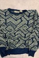 VINTAGE KNITTED JUMPER ABSTRACT PATTERNED KNIT SWEATER