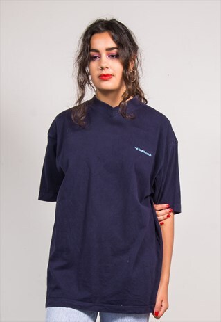 90'S VINTAGE NAVY BLUE DIADORA V-NECK T-SHIRT