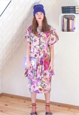 Bright pastel floral peplum vintage dress