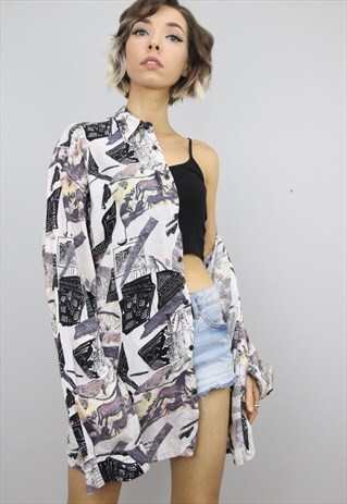 VINTAGE 80S/90S OVERSIZED PATTERNED SHIRT