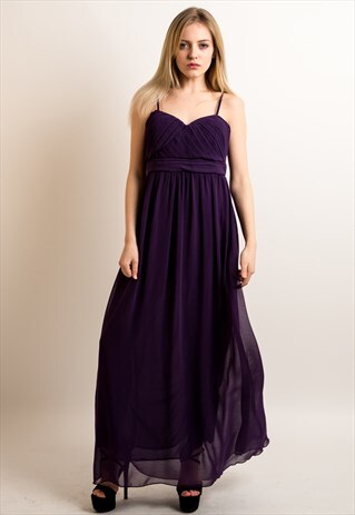 PLEATED BUST & SWEETHEART NECKLINE MAXI DRESS (PURPLE)