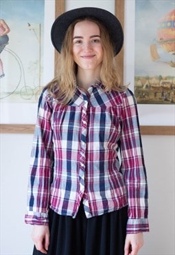 Blue and red checked long sleeve shirt