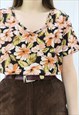 90S VINTAGE MULTICOLOURED FLORAL BLOUSE TOP (SIZE M)