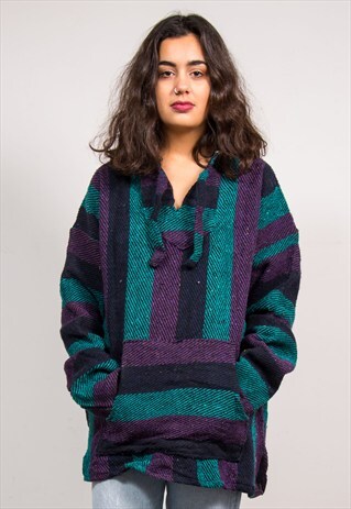 VINTAGE 90'S STRIPE PATTERN GRUNGE BAJA HOODIE JUMPER