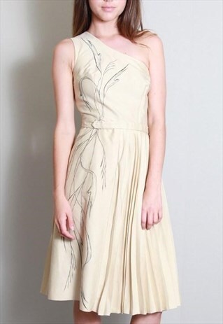 VINTAGE 1950'S PREMIUM SILK CREAM OFF-THE-SHOULDER DRESS